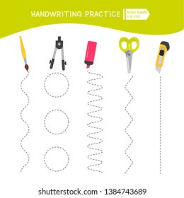 Handwriting practice sheet. Basic writing. Educational game for children. 