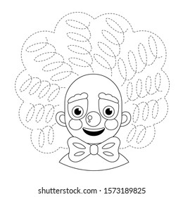 Handwriting practice sheet. Basic writing. Educational game for children. Draw clown hair.
