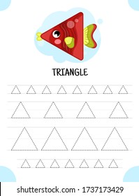 Handwriting practice sheet. Basic writing. Educational game for children.  Geometric forms. Triangle.