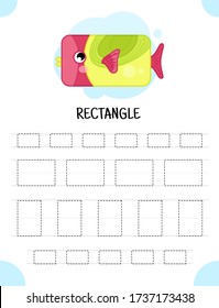Handwriting practice sheet. Basic writing. Educational game for children.  Geometric forms. Rectangle.