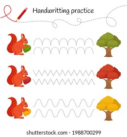 Handwriting practice sheet. Basic writing. Educational game for children. 