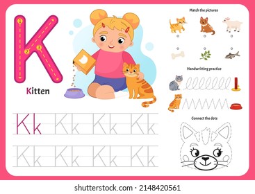 Handwriting Practice Sheet. Basic Writing. Educational Game For Children. Worksheet For Learning Alphabet. Letter K.