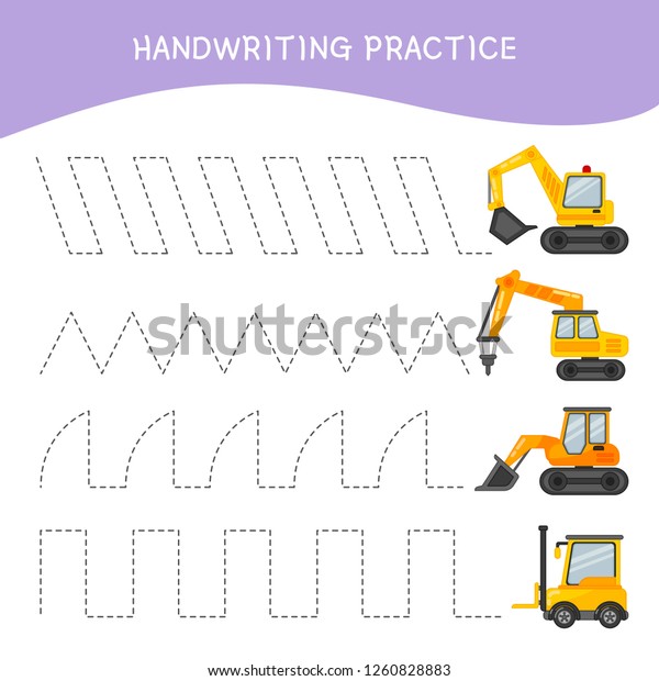 Handwriting practice sheet.\
Basic writing. Educational game for children. Cartoon special\
transport.