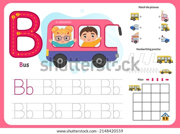 Handwriting
practice sheet. Basic writing. Educational game for children.
Worksheet for learning alphabet. Letter
B.
