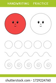 Handwriting practice sheet with circle shapes. Simple educational game for kids. Vector worksheet