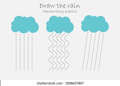 Handwriting practice sheet, draw the rain, kids preschool activity, educational children game, printable worksheet, writing training, vector illustration
