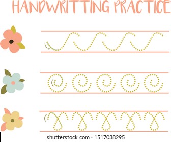 Handwriting practice sheet, draw track of fruit in cartoon style, kids preschool activity, educational children game, printable worksheet, writing training. Flat design.