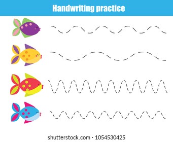 Handwriting practice sheet. Educational children game, printable worksheet for kids. Writing training printable worksheet. Wavy lines