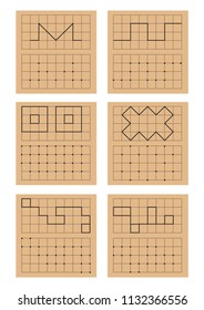 Handwriting practice sheet. Educational children game, printable worksheet for kids. Write the same object using dots.