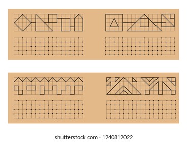 Handwriting practice sheet. Educational children game, printable worksheet for kids. Write the same object using dots.