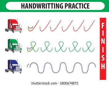 Handwriting practice sheet. Educational children game, printable worksheet for kids. Preschool activity, worksheet for printing, learning to write. Practicing fine motor skills. Trace the lines.Vector