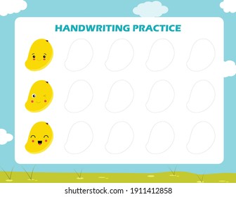 Handwriting practice sheet. Educational children game, printable worksheet for kids