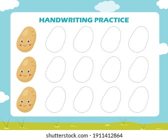 Hoja de prácticas de escritura a mano. Juego infantil educativo, hoja de cálculo imprimible para niños
