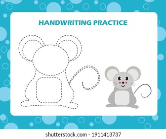 Handwriting practice sheet. Educational children game, printable worksheet for kids