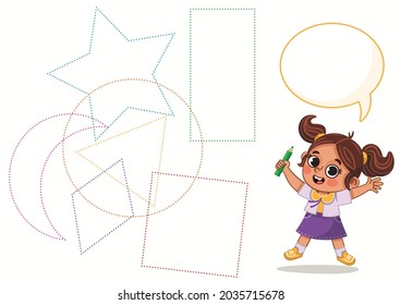 Handwriting practice sheet. Educational children game, kids activity. Learning shapes.
