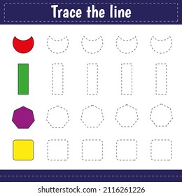 Handwriting practice sheet. Educational children educational game, printable worksheet for kids. Trace the line
