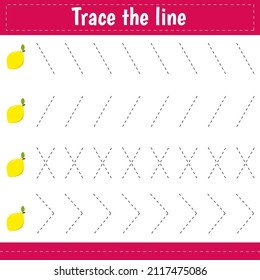 Handwriting practice sheet. Educational children educational game, printable worksheet for kids. Trace the line