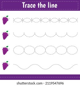 Handwriting practice sheet. Educational children educational game, printable worksheet for kids. Trace the line