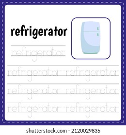 Handwriting practice sheet. Educational children educational game, earning letters worksheet for kids. Trace the line. Refrigerator