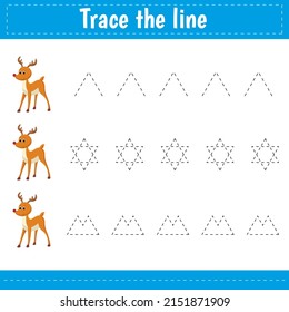Handwriting practice sheet. Educational children educational game, printable worksheet for kids. Trace the line