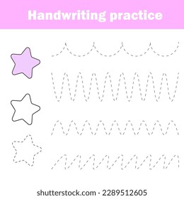 Handwriting practice sheet. Educational children game, printable worksheet for kids. Writing training printable worksheet.