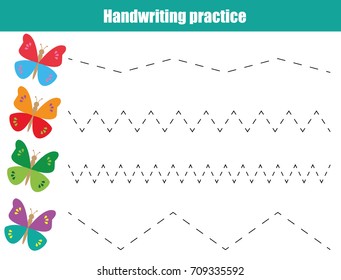 Handwriting Practice Sheet. Educational Children Game, Printable Worksheet For Kids. Writing Training Printable Worksheet