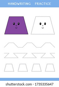 Handwriting practice sheet with geometric shapes. Simple educational game for kids. Vector worksheet