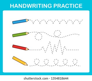 Handwriting practice sheet illustration vector. pencils.
