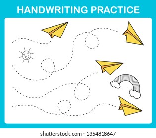 Handwriting Practice Sheet Illustration Vector. Paper Airplanes.