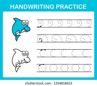 Handwriting practice sheet illustration vector. dolphins.