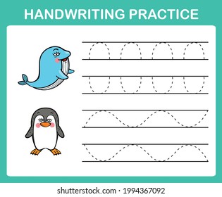 Handwriting practice sheet illustration vector