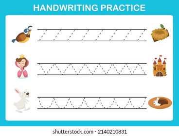 Handwriting practice sheet illustration vector