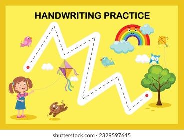 Handwriting practice sheet illustration vector