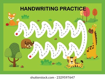 Handwriting practice sheet illustration vector