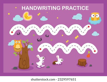 Handwriting practice sheet illustration vector