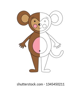 Handwriting practice sheet. Simple educational game for kids. Vector illustration of funny monkey for coloring book