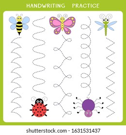 Handwriting Practice Sheet. Simple Educational Game For Kids. Vector Worksheet
