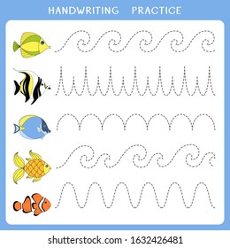 Handwriting Practice Sheet. Simple Educational Game For Kids. Vector Illustration