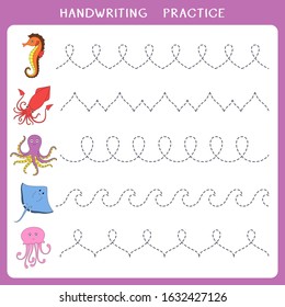 Handwriting practice sheet. Simple educational game for kids. Vector illustration