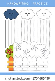 Hoja de prácticas de escritura a mano. Simple juego educativo para los niños. Ilustración del vector