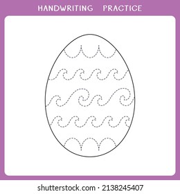 Handwriting practice sheet. Simple educational game for kids. Vector illustration of Easter egg for coloring book