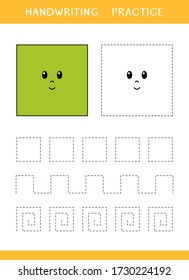 Handwriting practice sheet with square shapes. Simple educational game for kids. Vector worksheet