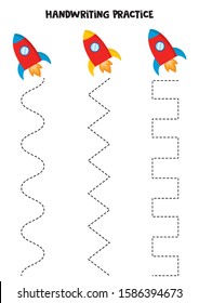 Handwriting practice with toy rockets.
