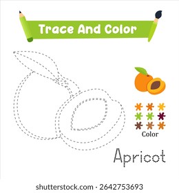 Handwriting Practice. Trace And Color The Apricot Which Is Perfect. Vector Illustration