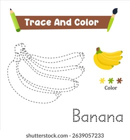 Handwriting Practice. Trace And Color The Banana Which Is Perfect. Vector Illustration
