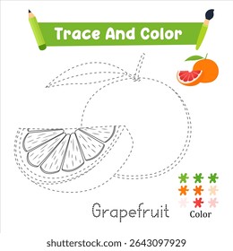 Prática de Manuscrito. Traçar E Colorir A Toranja Que É Perfeito. Obturador de ilustração de vetor