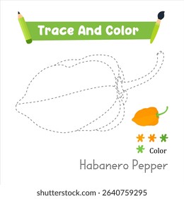 Handwriting Practice. Trace And Color The Habanero Pepper Which Is Perfect. Vector Illustration