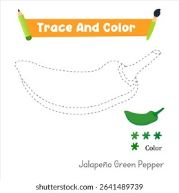 Handwriting Practice. Trace And Color The Jalapeno Green Pepper Which Is Perfect. Vector Illustration