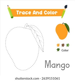 Handwriting Practice. Trace And Color The Mango Which Is Perfect. Vector Illustration 