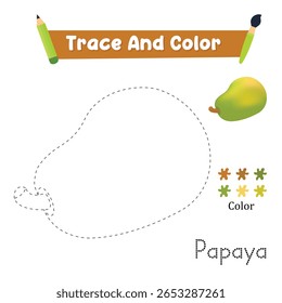Handwriting Practice. Trace And Color The Papaya Food Which Is Perfect. Vector Illustration